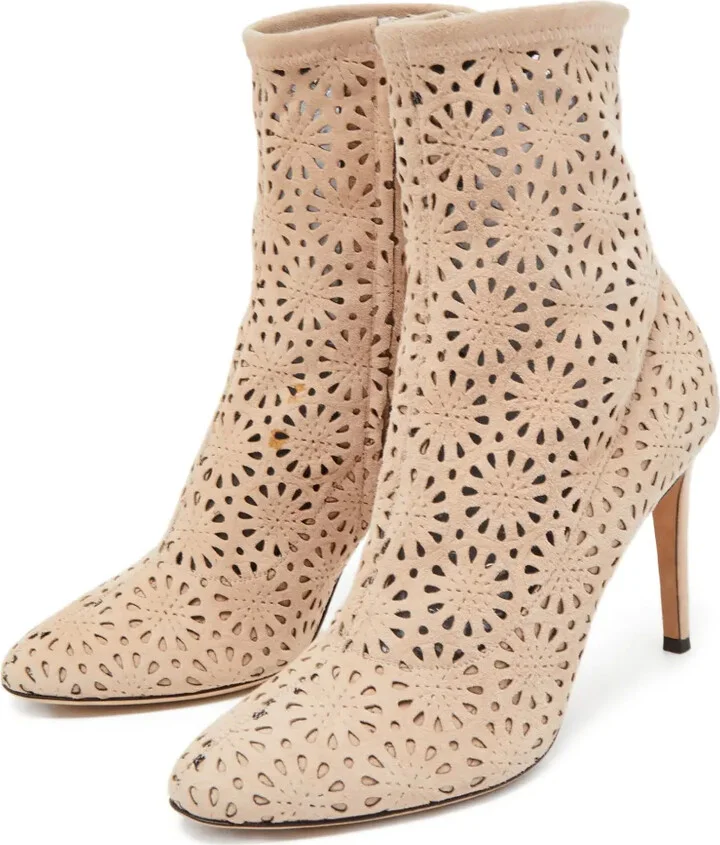Pre-Owned 110mm Perforated Ankle Boots - Image 2