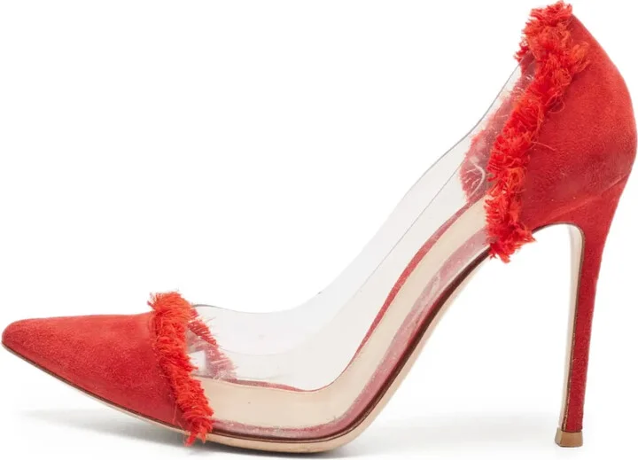 pre-owned 110mm Plexi frayed pointed-toe pumps