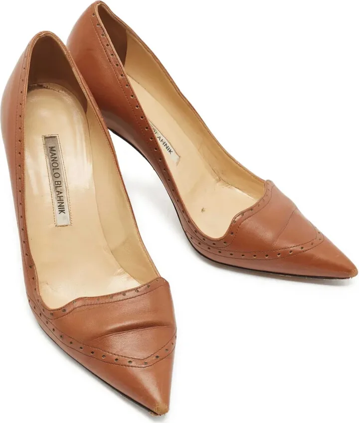 Pre-Owned 110mm Pointed-Toe Perforated Pumps - Image 4