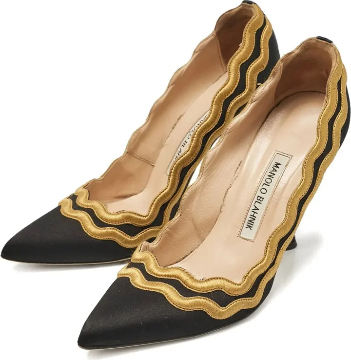Pre-Owned 110mm Satin Wave Embroidered Pumps - Image 2