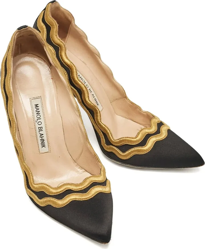 Pre-Owned 110mm Satin Wave Embroidered Pumps - Image 3