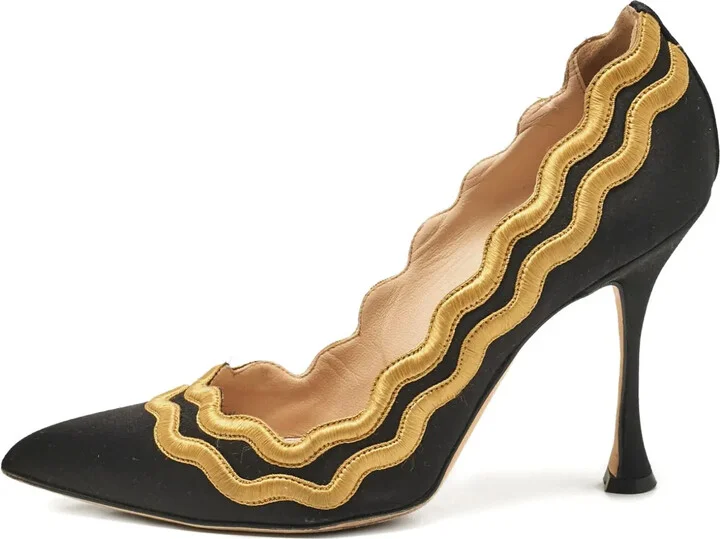 Pre-Owned 110mm Satin Wave Embroidered Pumps