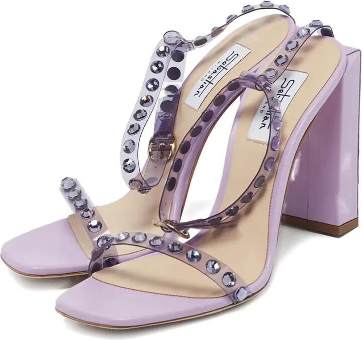 pre-owned 110mm Sebastian crystal-embellished leather sandals - Image 2