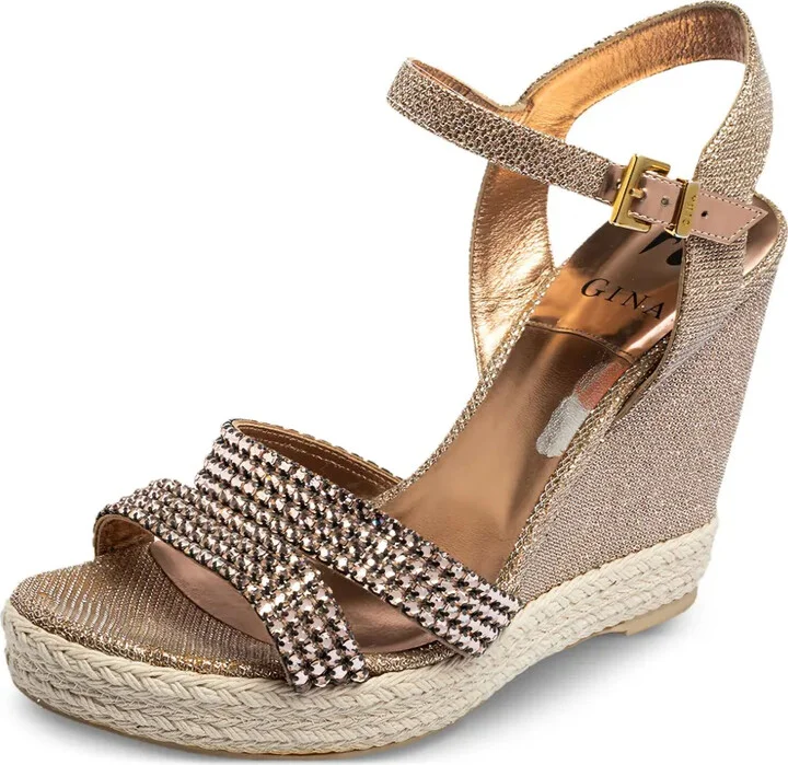Pre-Owned 110mm Strappy Embellished Wedge Sandals - Image 2
