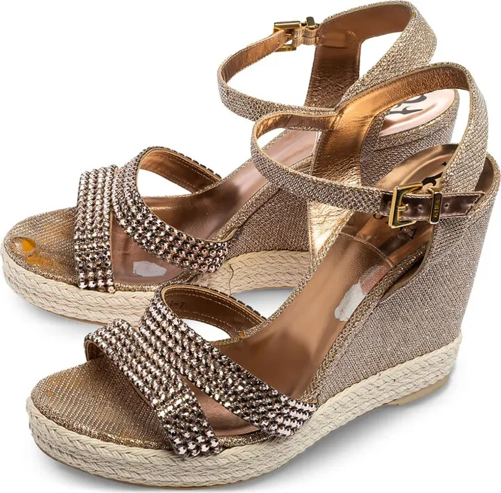 Pre-Owned 110mm Strappy Embellished Wedge Sandals - Image 4