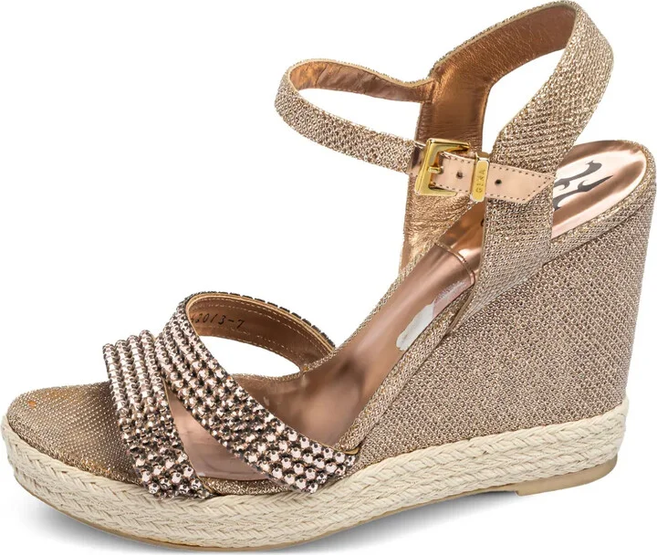 Pre-Owned 110mm Strappy Embellished Wedge Sandals