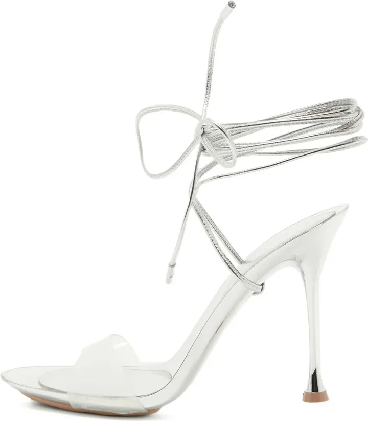 Pre-Owned 110mm Strappy Metallic-Effect Sandals