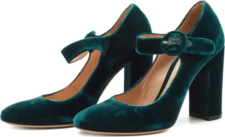 Pre-Owned 110mm Velvet Buckled Pumps - Image 2