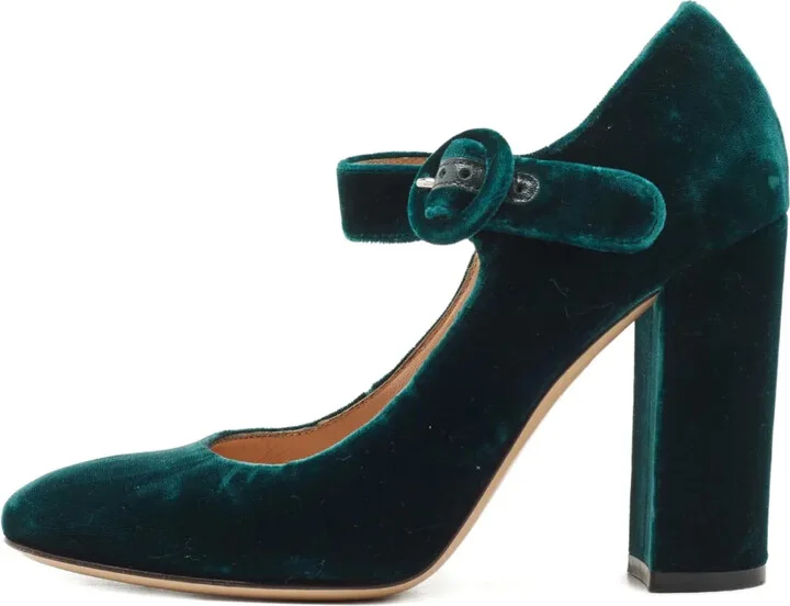 Pre-Owned 110mm Velvet Buckled Pumps