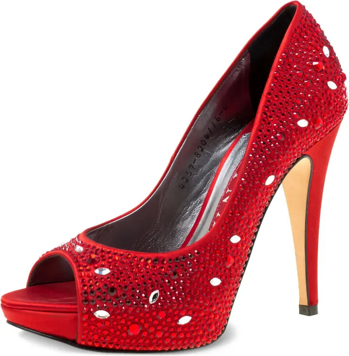Pre-owned 115mm crystal-embellished peep-toe pumps - Image 2