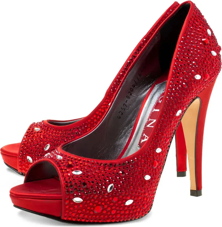 Pre-owned 115mm crystal-embellished peep-toe pumps - Image 3