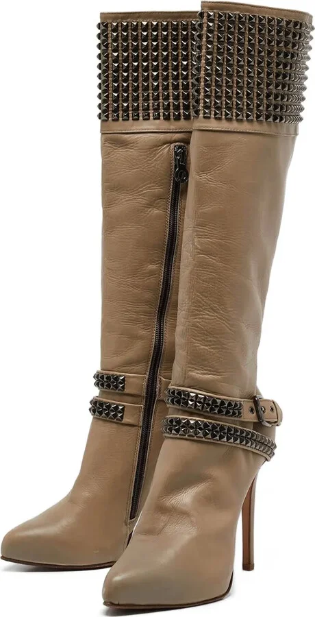 Pre-Owned 115mm Studded Knee-High Boots - Image 2