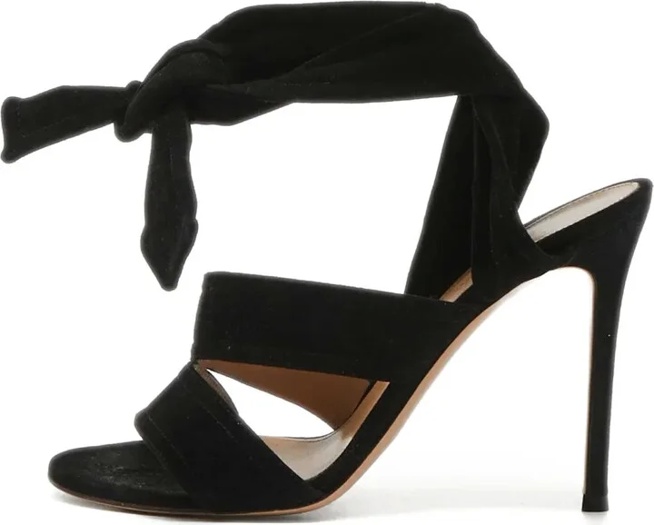 Pre-owned 115mm suede bow sandals