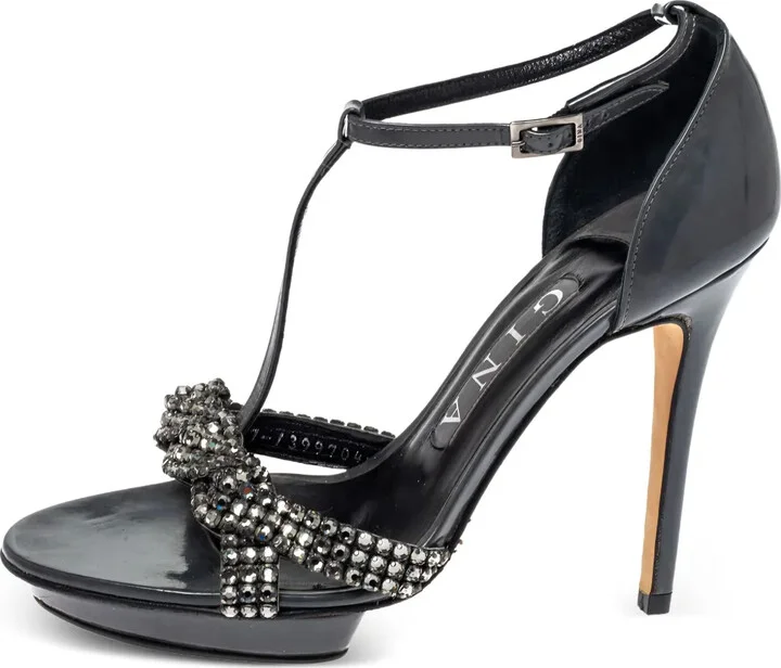 pre-owned 115mm T-strap sandals