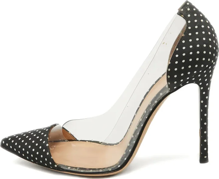 Pre-owned 120mm polka-dot pumps