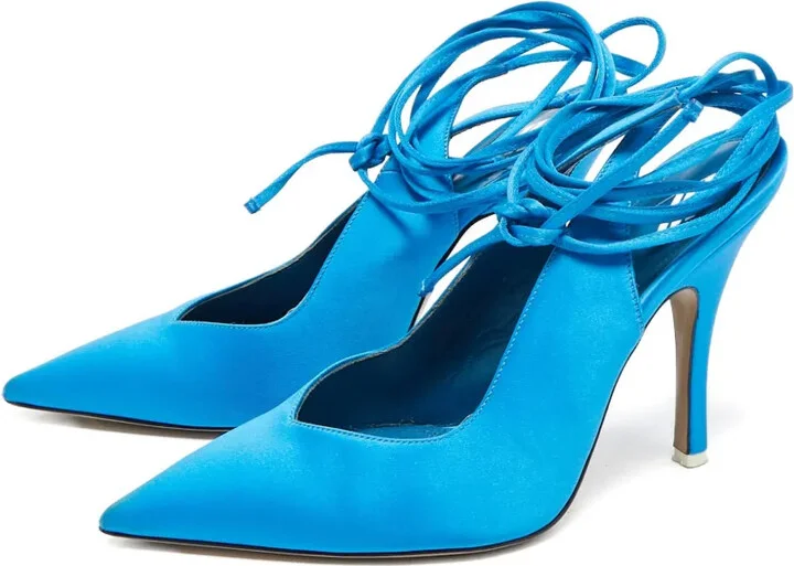 pre-owned 120MM satin lace-up pumps - Image 2