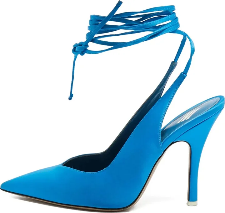 pre-owned 120MM satin lace-up pumps