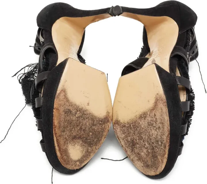 Pre-Owned 130mm Frayed Suede Sandals - Image 5