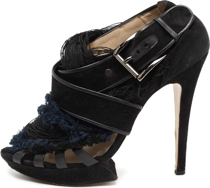 Pre-Owned 130mm Frayed Suede Sandals