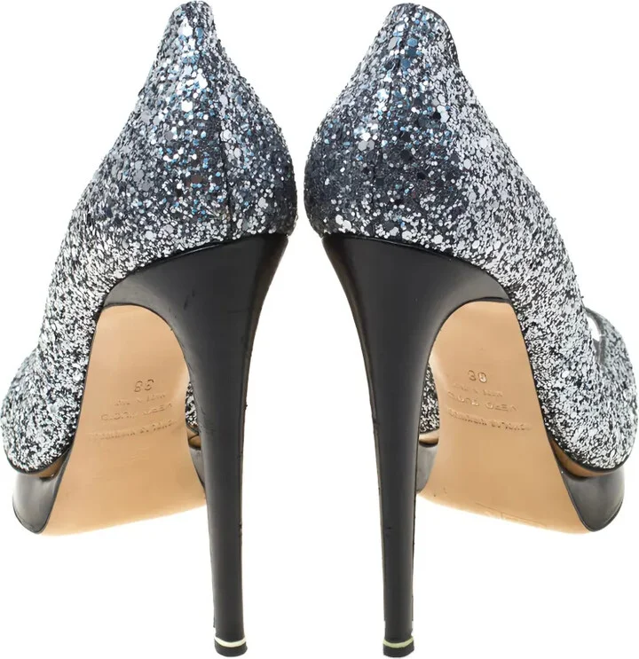 Pre-Owned 130mm Glittered Peep-Toe Pumps - Image 3