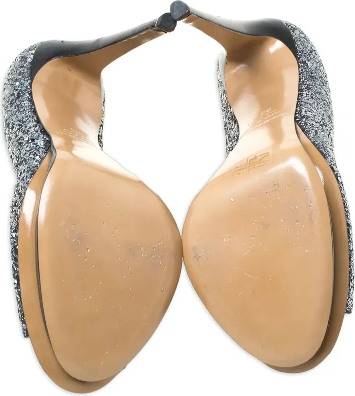 Pre-Owned 130mm Glittered Peep-Toe Pumps - Image 4