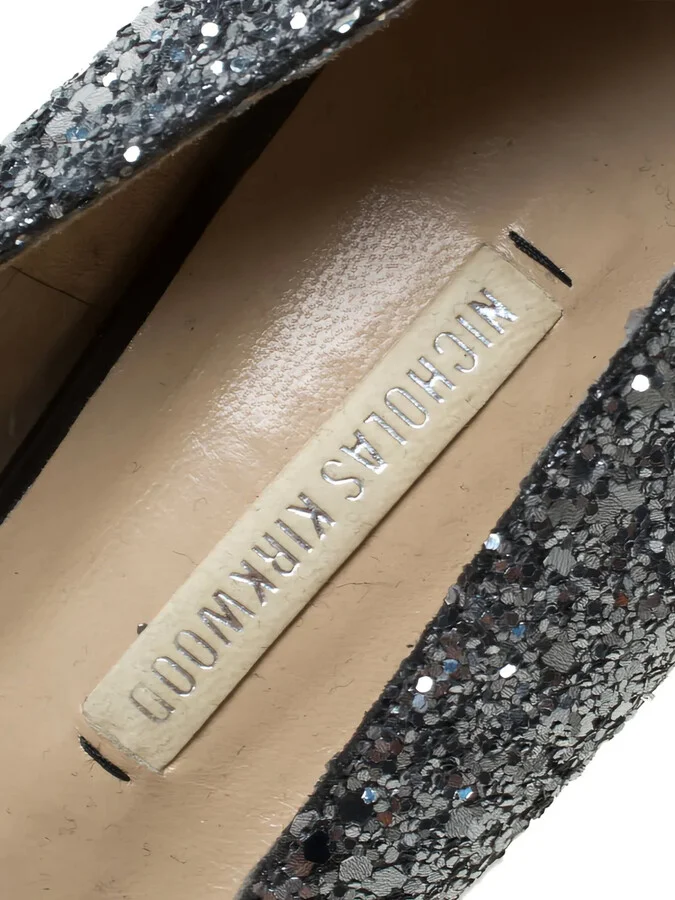 Pre-Owned 130mm Glittered Peep-Toe Pumps - Image 5