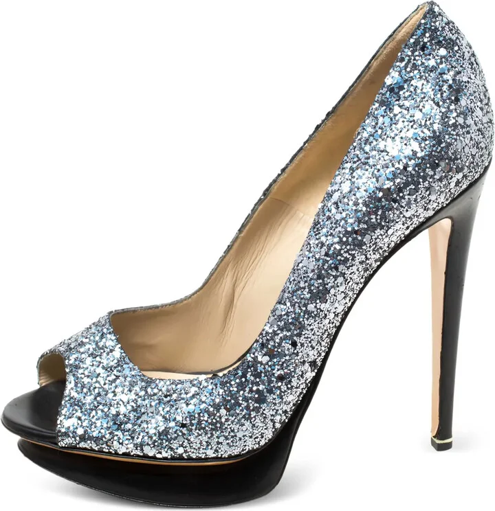 Pre-Owned 130mm Glittered Peep-Toe Pumps