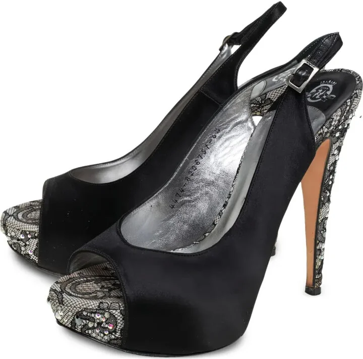 Pre-Owned 130mm Lace-Panelled Sandals - Image 3
