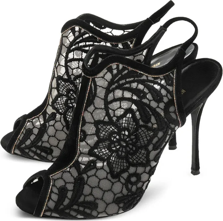 pre-owned 130MM Lace Suede Shoes - Image 3