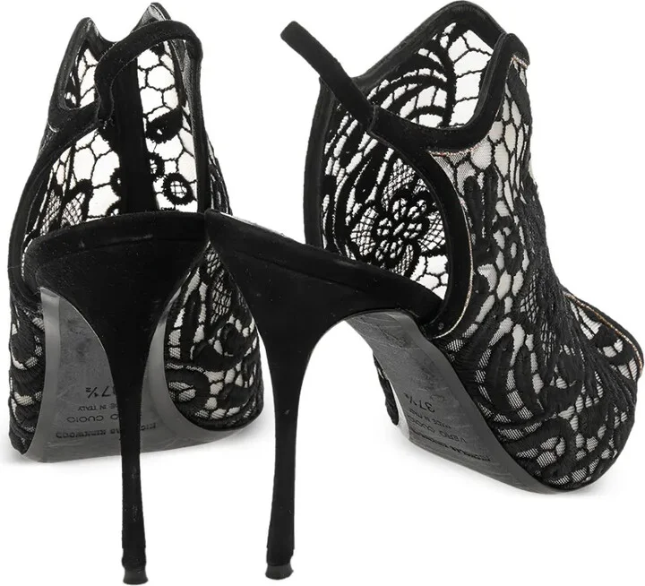 pre-owned 130MM Lace Suede Shoes - Image 4
