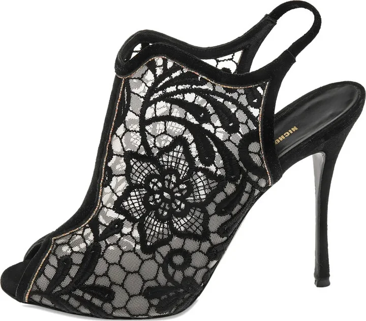 pre-owned 130MM Lace Suede Shoes