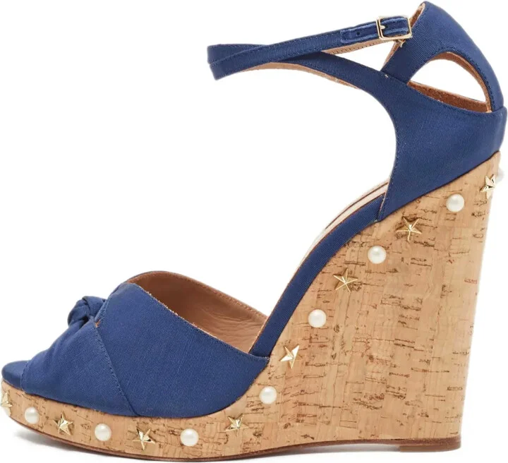 Pre-Owned 130mm Peep-Toe Wedge Sandals