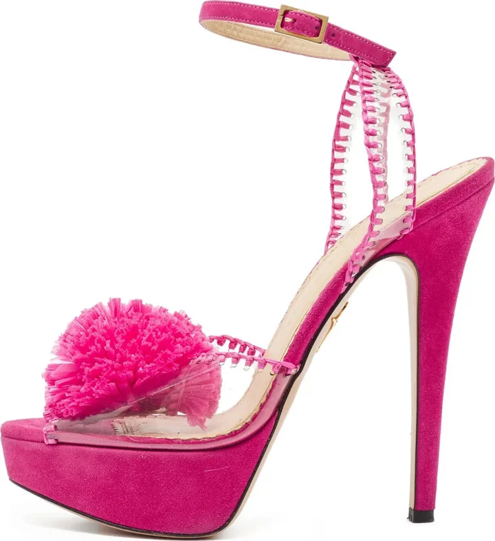 Pre-owned 130mm pompom sandals