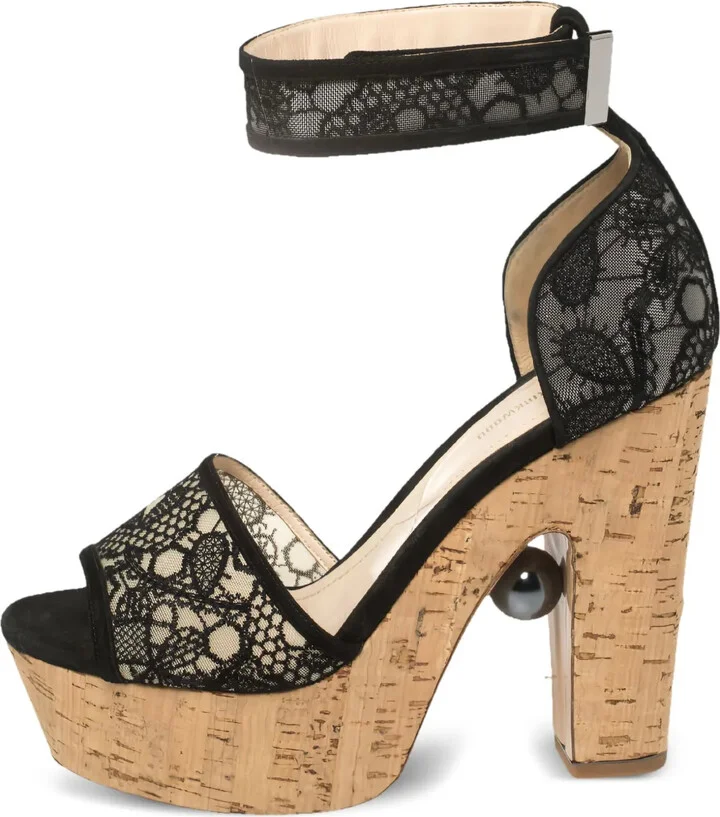 pre-owned 135mm Maya lace-embellished platform sandals