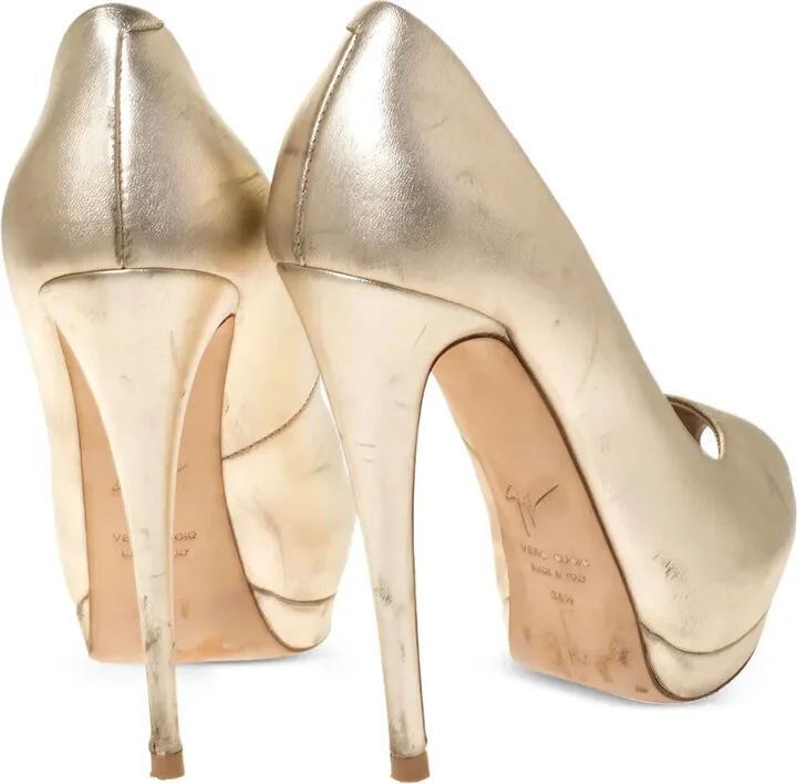Pre-Owned 135mm Metallic-Effect Peep-Toe Pumps - Image 4