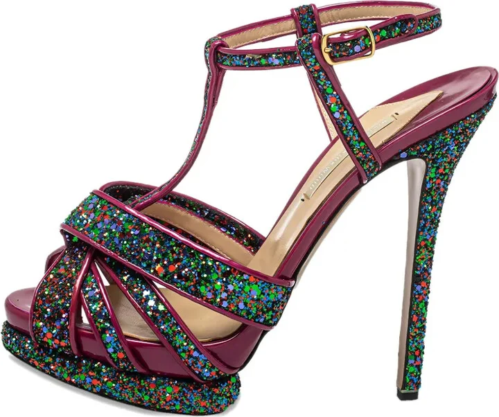 Pre-Owned 135mm Patent Glitter Platform Sandals - Image 2