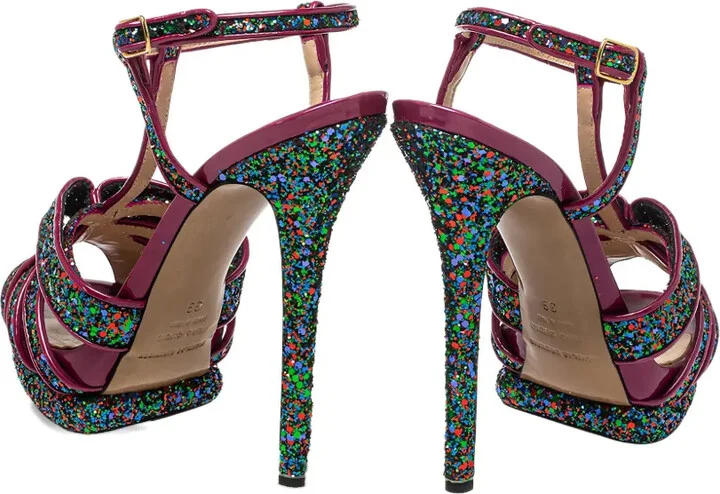 Pre-Owned 135mm Patent Glitter Platform Sandals - Image 4