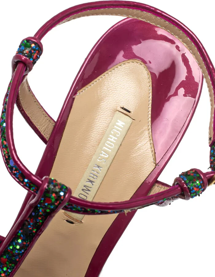 Pre-Owned 135mm Patent Glitter Platform Sandals - Image 5