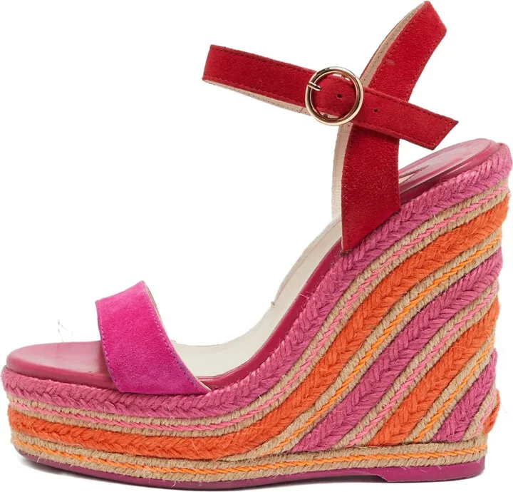Pre-owned 135mm suede espadrille wedge sandals