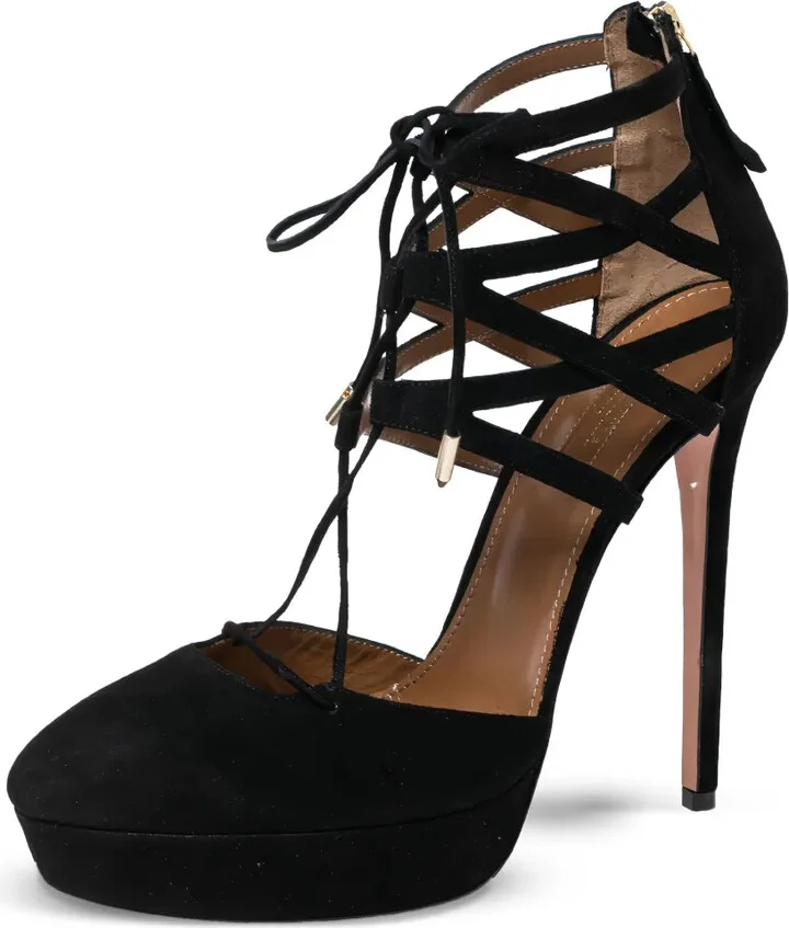 pre-owned 140mm Belgravia strappy lace-up platform pumps - Image 2