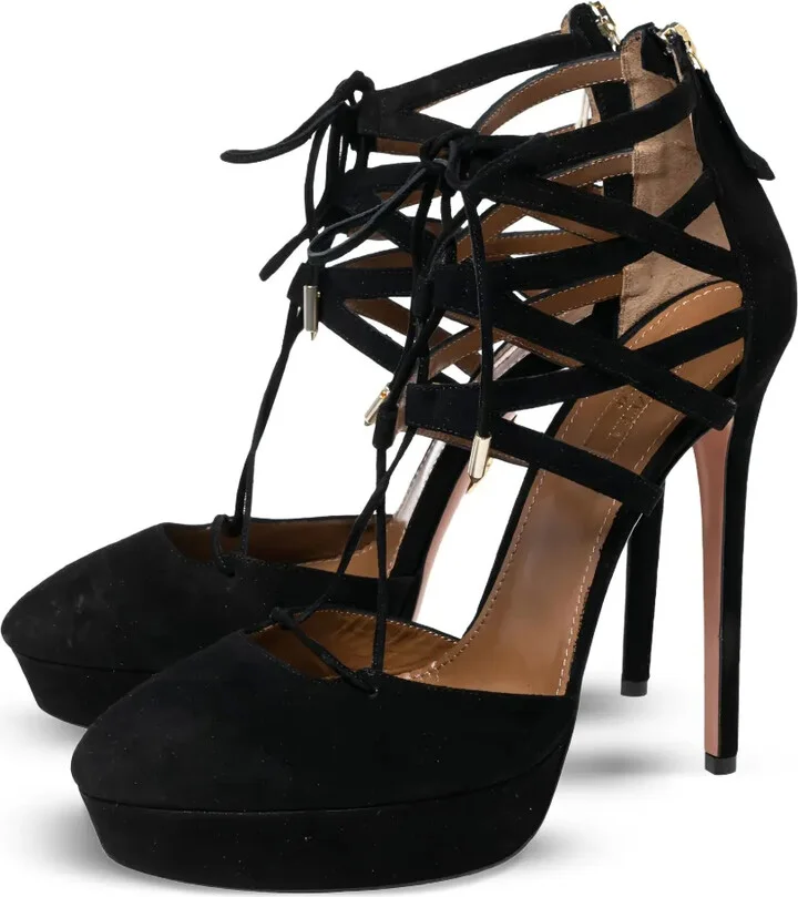 pre-owned 140mm Belgravia strappy lace-up platform pumps - Image 3