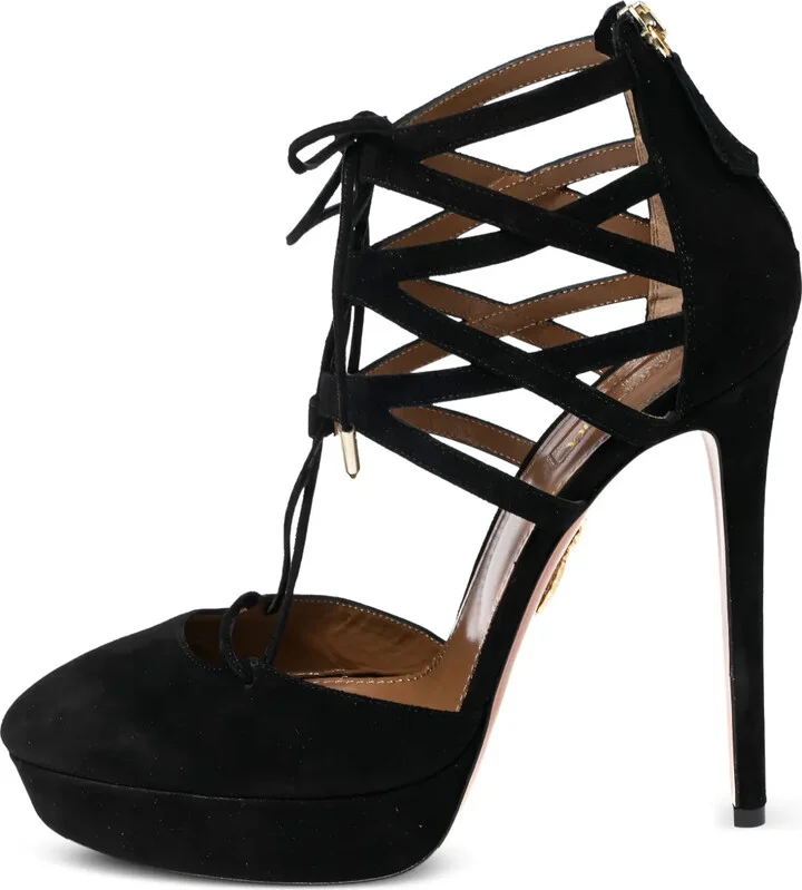 pre-owned 140mm Belgravia strappy lace-up platform pumps