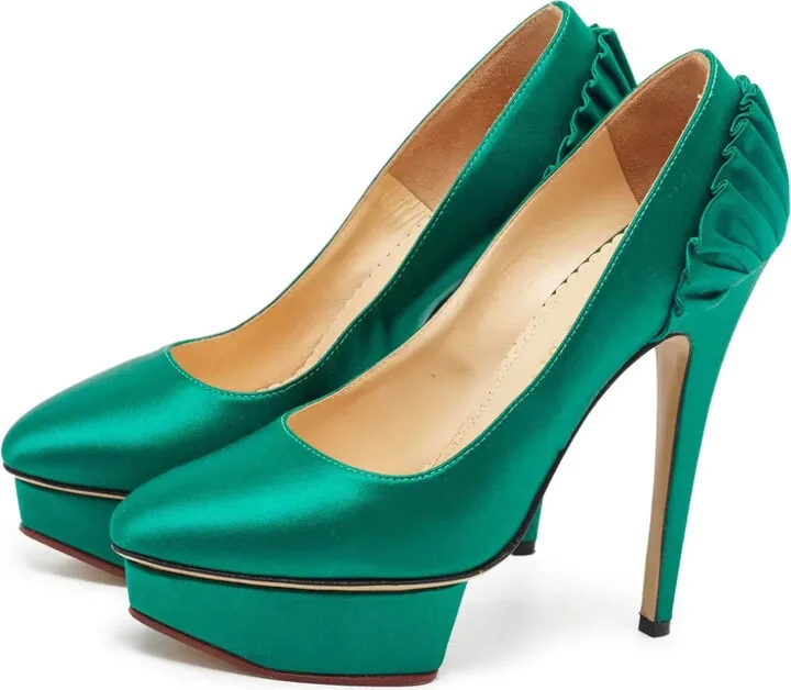 Pre-Owned 140mm Satin Platform Pumps - Image 2