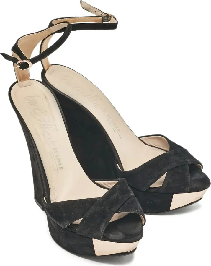 Pre-Owned 140mm suede wedge sandals - Image 3