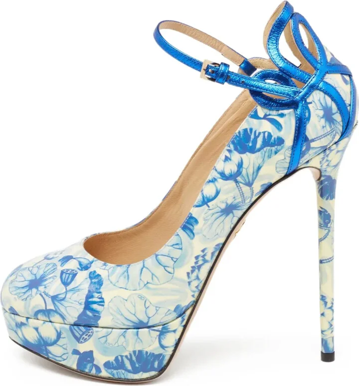 Pre-Owned 150mm Floral-Print Platform Pumps