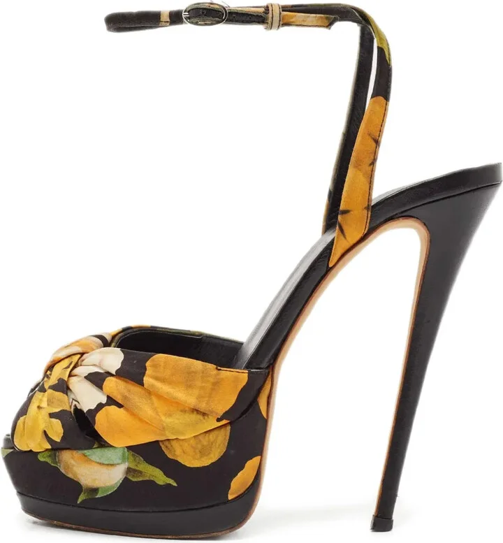 Pre-Owned 150mm Floral-Print Sandals