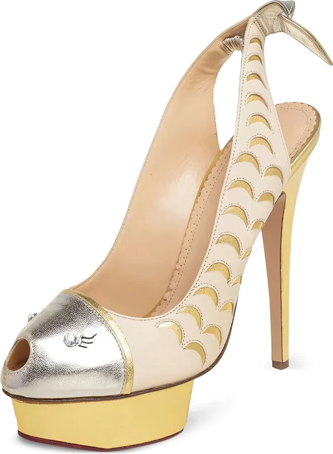 Pre-Owned 150mm Peep-Toe Platform Slingback Heels - Image 2
