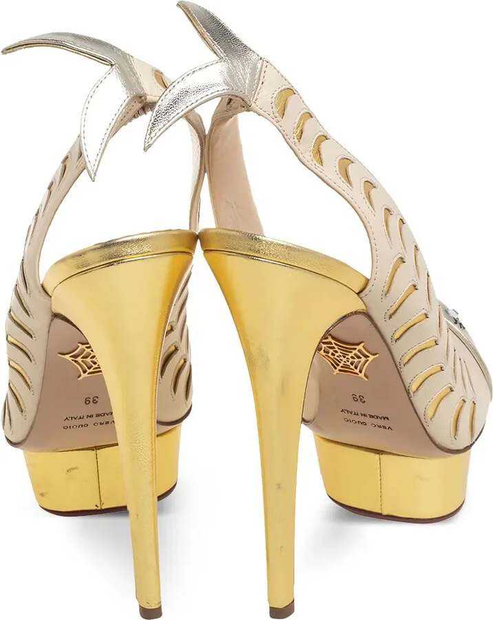 Pre-Owned 150mm Peep-Toe Platform Slingback Heels - Image 3