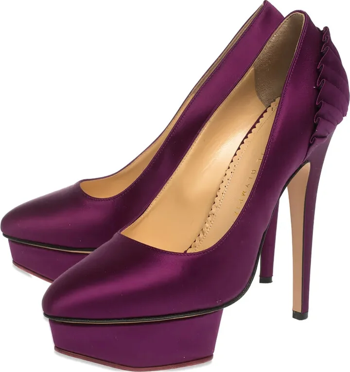 Pre-Owned 150mm Satin Platform Pumps - Image 2