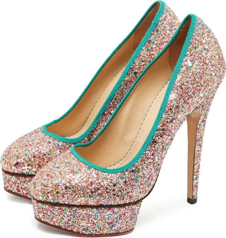 Pre-Owned 155mm Glitter-Embellished Pumps - Image 2